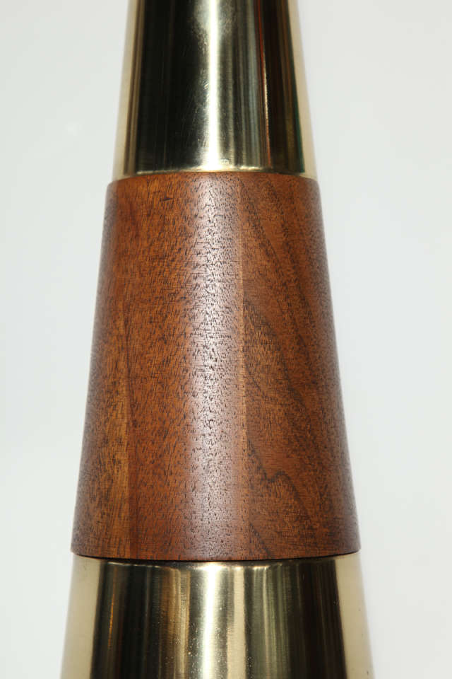 Mid-20th Century Substantial Tony Paul for Westwood Stacked, Conical Brass and Walnut Table Lamp