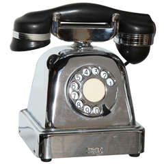 circa 1940 Nickel Plate and Black Bakelite Receiver "Toaster" Tabletop Telephone