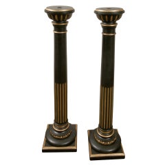 Pair of Late 19th c. Carved Painted and Gilded Wood Pedestals