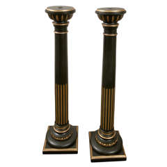 A Pair of Late 19th c. Carved ,Painted and Gilded Wood Pedestals 1