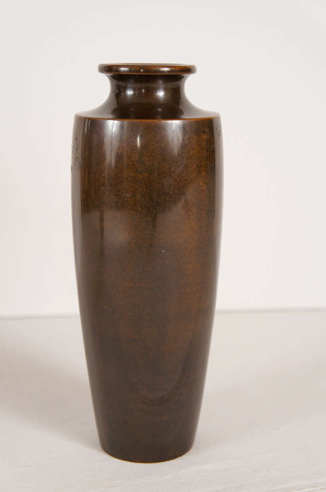20th Century A Very Good Pair of Japanese Bronze Vases Inlayed With Gold and Silver