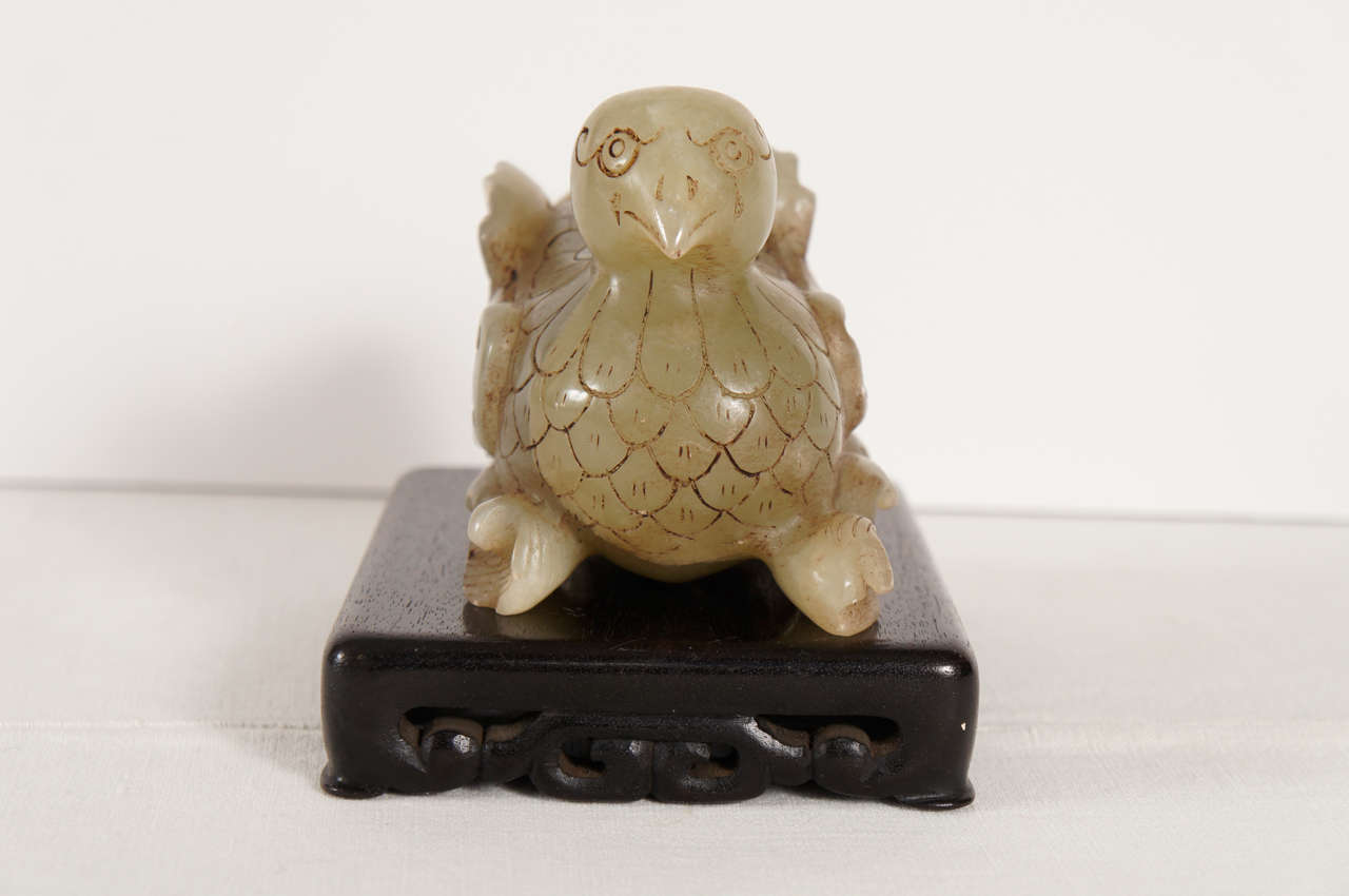 Chinese Late 19th/Early 20th Century Carved Jade Mythical Bird Carving For Sale