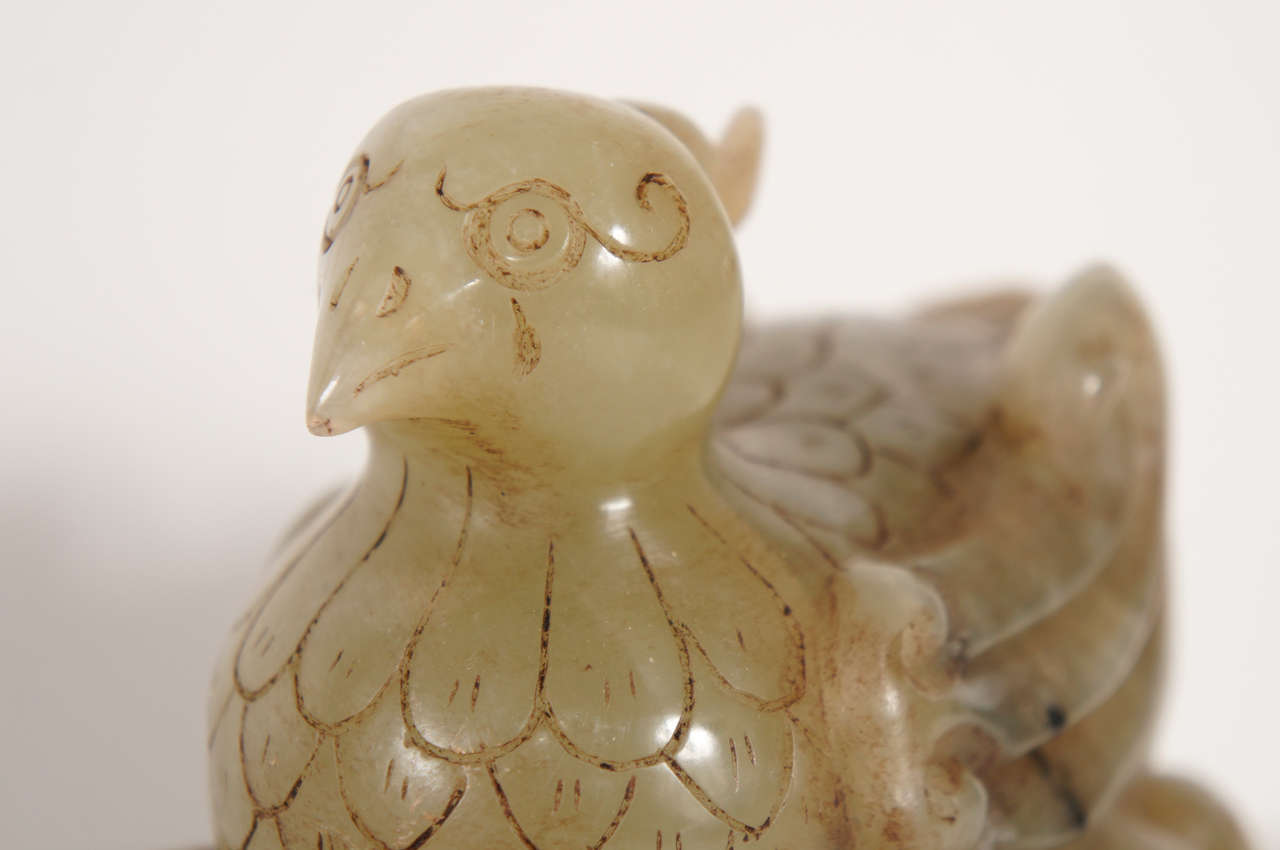 Late 19th/Early 20th Century Carved Jade Mythical Bird Carving For Sale 1