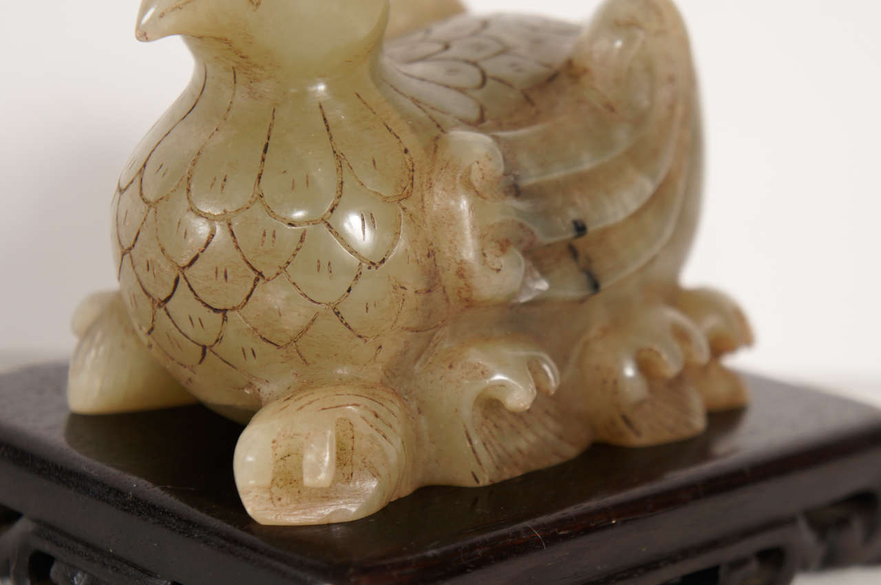 Late 19th/Early 20th Century Carved Jade Mythical Bird Carving For Sale 2