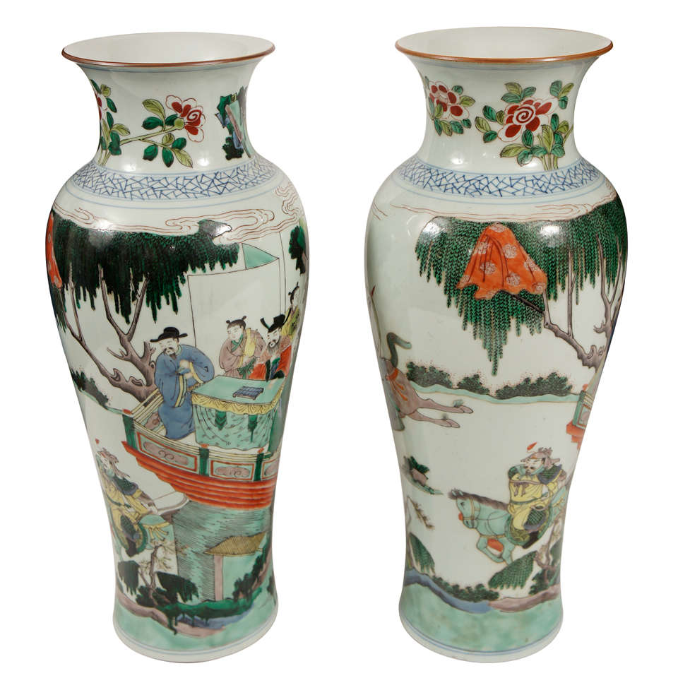 Late 19th c.  Famille Verte Chinese Porcelain Vases