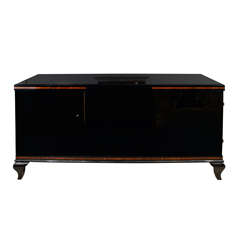 French Art Deco Sideboard in Black Lacquer with Walnut Trim