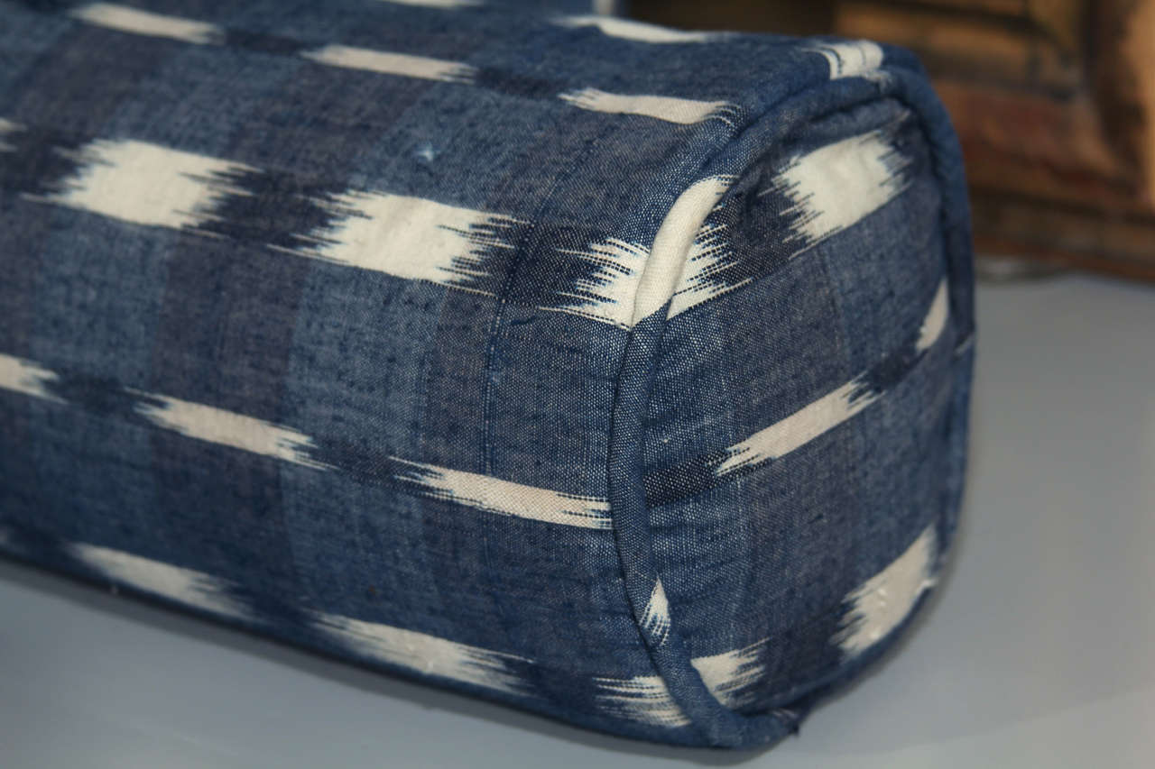 French vintage ikat bolster pillows For Sale