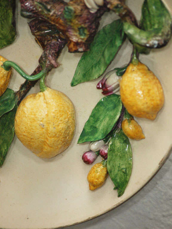 19th Century Majolica wall charger with lemons, French, 19th century