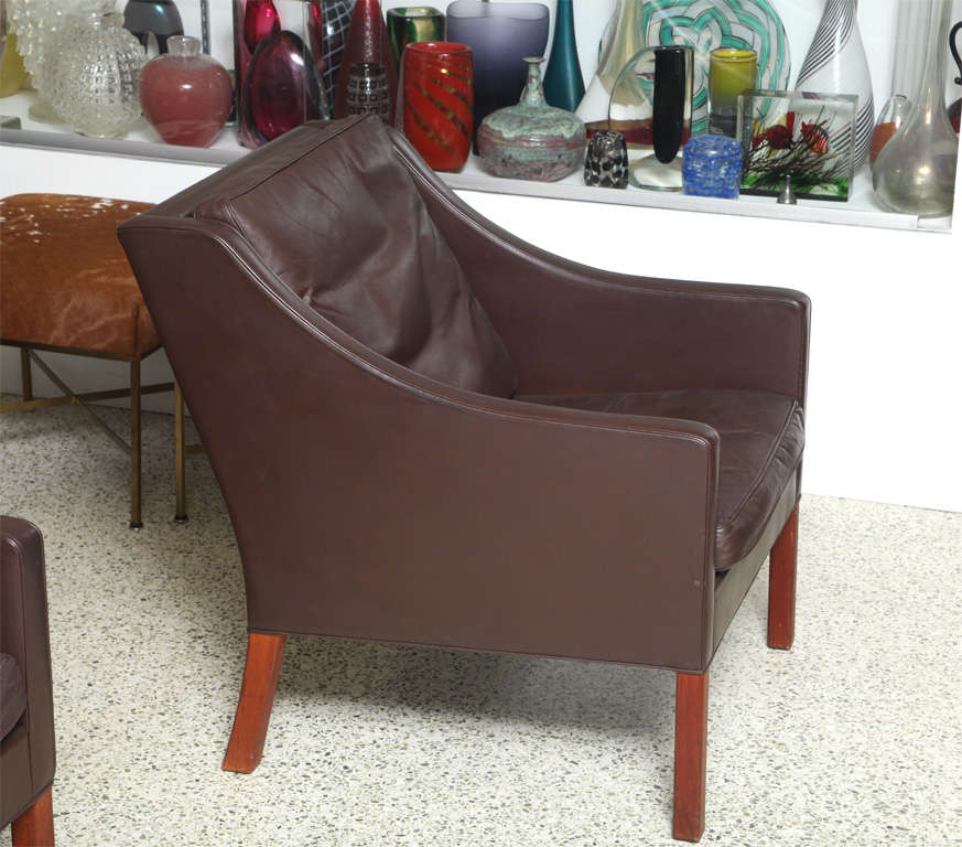 Leather Pair of Borge Mogensen Armchairs For Sale