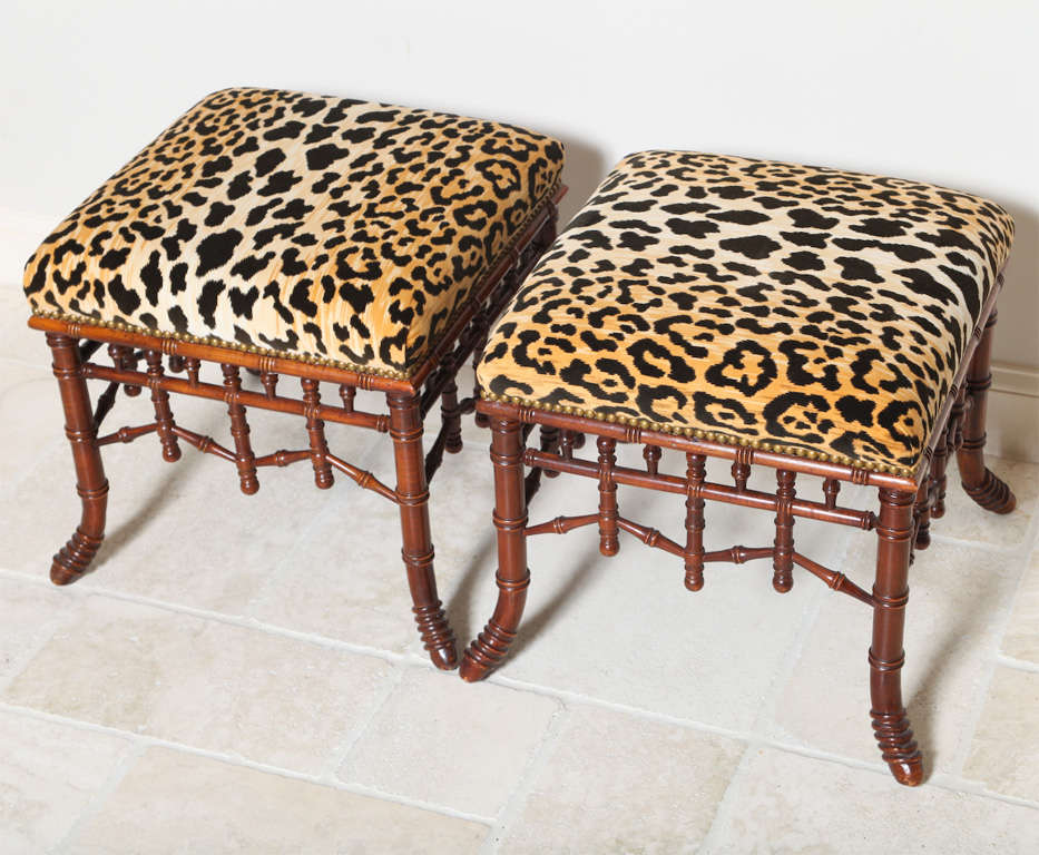 American Pair of Faux Bamboo Stools