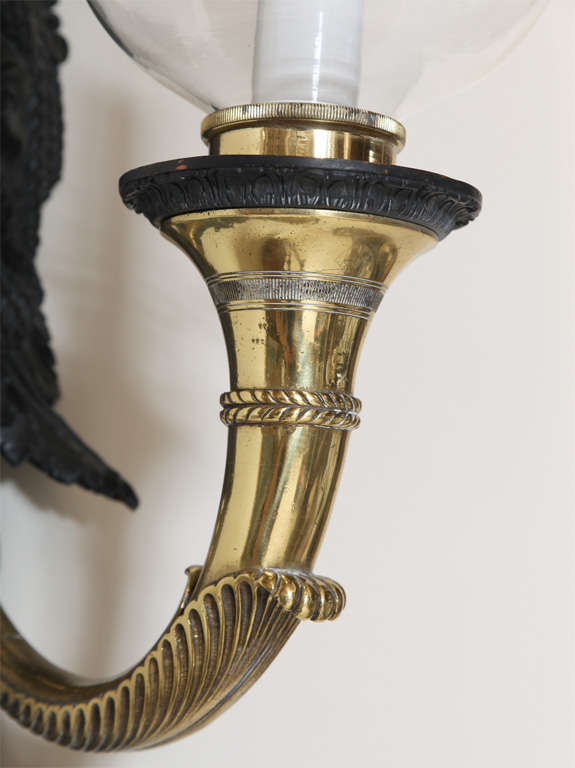 American Unusual Pair of Bronze and Brass Sconces by E F Caldwell For Sale