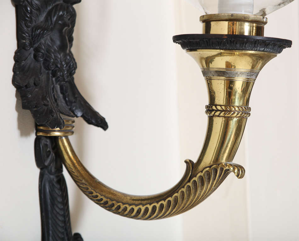 Unusual Pair of Bronze and Brass Sconces by E F Caldwell For Sale 3