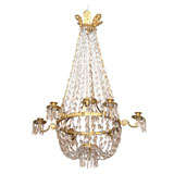 Antique French Empire Engine Turned Bronze Chandelier