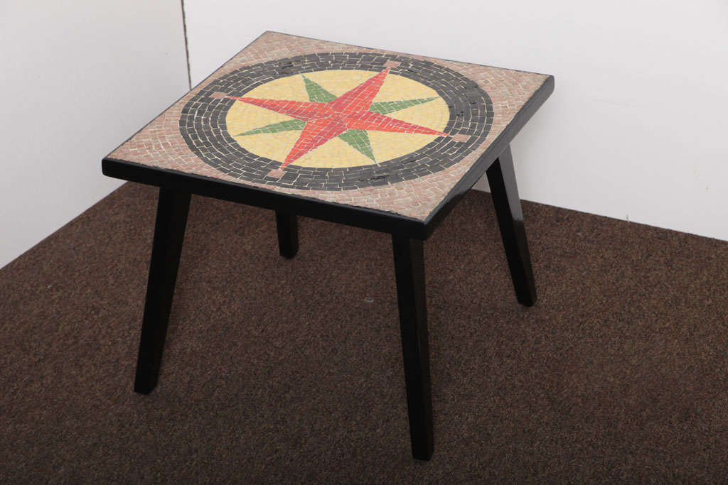 Beautiful mosaic 50'S low side table with with lacquered black wood legs ... southern cross nautical theme...very colourfull accent table