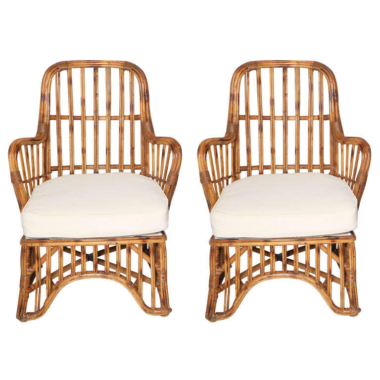 Pair of Art Deco Reed Lounge Chairs from the Queen Elizabeth