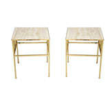 Pair of Brass and Travertine Tables