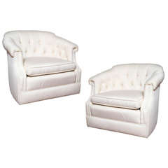 Hollywood Regency  White Silk Tufted Chairs