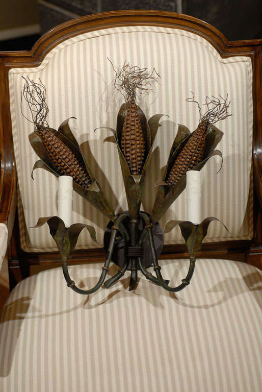 Pair Metal Corn Sconces