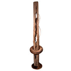 Wood Column with Metal Industrial Elements Light