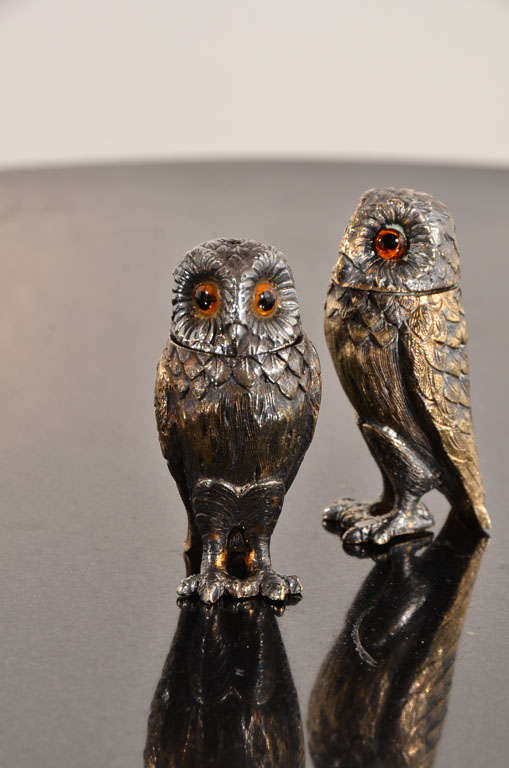 Pair of Vintage Owl-Form Casters, Tiffany & Co. 1