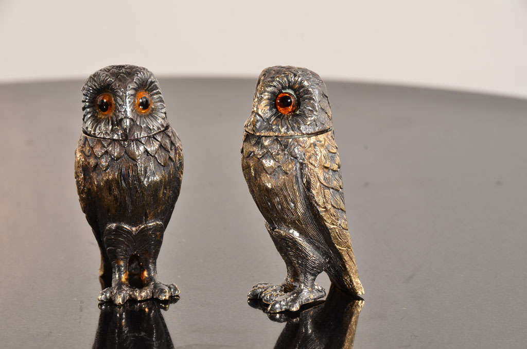 Pair of Vintage Owl-Form Casters, Tiffany & Co. In Good Condition In Dallas, TX