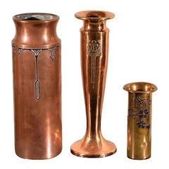Arts and Crafts Silver on Bronze Vases