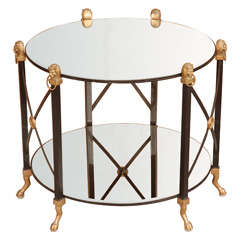 Regency Brass Lions Head and Black Iron Tiered Side Table