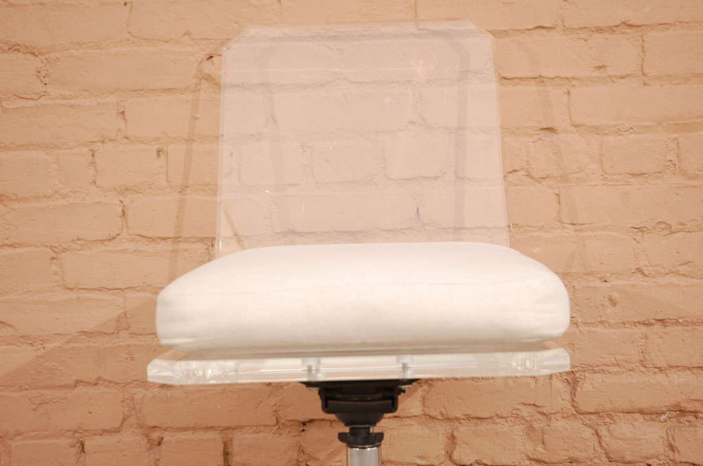American Lucite Swivel Base Desk Chair With White Cushion
