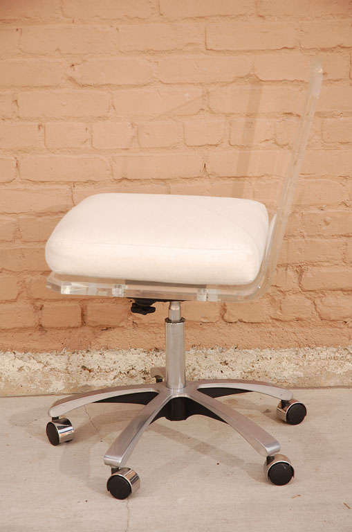 Lucite Swivel Base Desk Chair With White Cushion 1