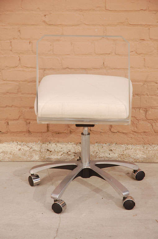 Lucite Swivel Base Desk Chair With White Cushion 3