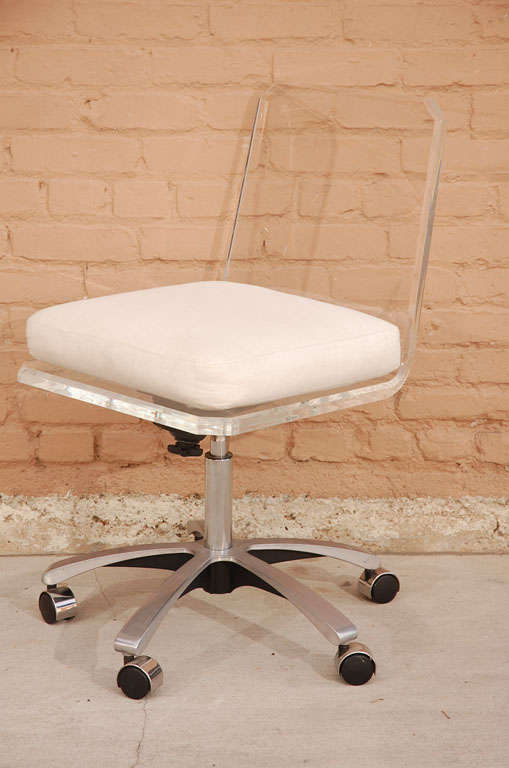 Lucite Swivel Base Desk Chair With White Cushion 4