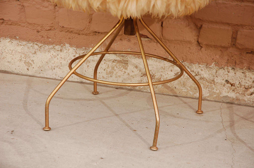 Late 20th Century Pair of Lambs Wool Poof Stools with Atomic Base