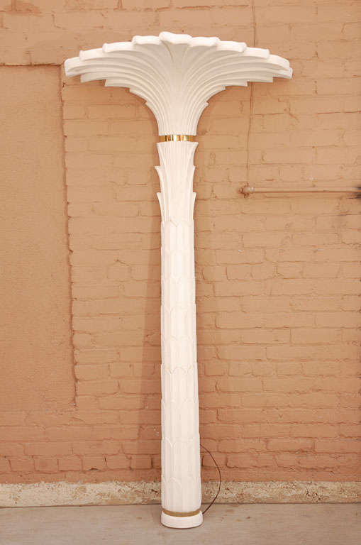 Hollywood Regency plaster palm motif floor lamp with brass band detailing attributed to Serge Roche.