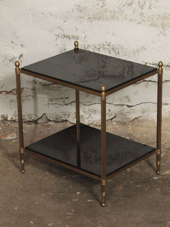 20th Century Pair of Elegant French Brass and Black Granite Side Tables