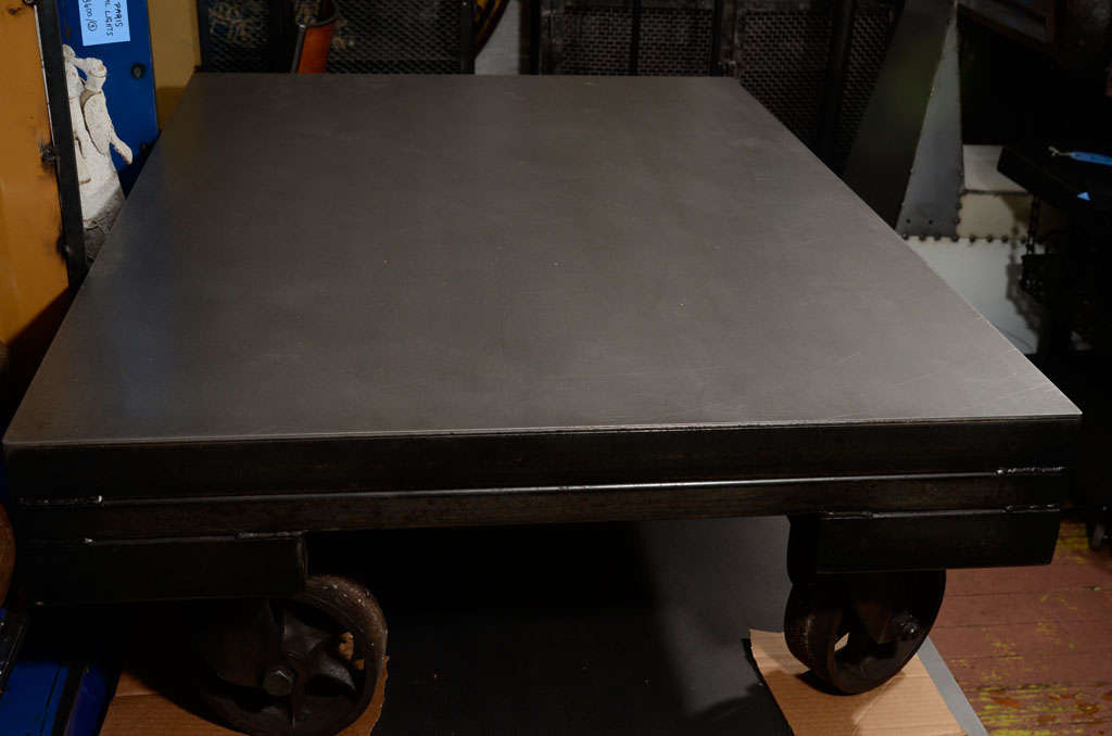 Steel American Reclaimed Industrial Cart Coffee Table on Wheels