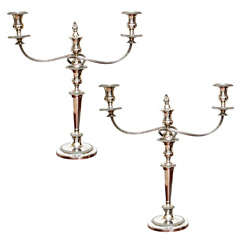 Pair of 3-Branch Neo-Classic Plate Candelabra