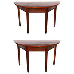 Pair of Italian Demilunes with Drawer