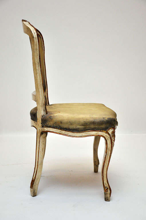 Pair of Rococo Petite Painted Side Chairs with Green Silk, France, 1870 In Good Condition For Sale In Chicago, IL