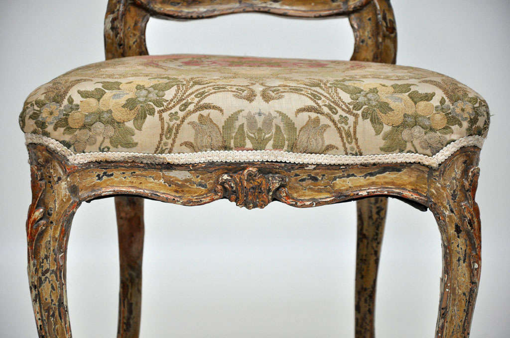 French Pair of Rococo Painted Louis XV Style Boudoir Chairs, France, 1840 For Sale