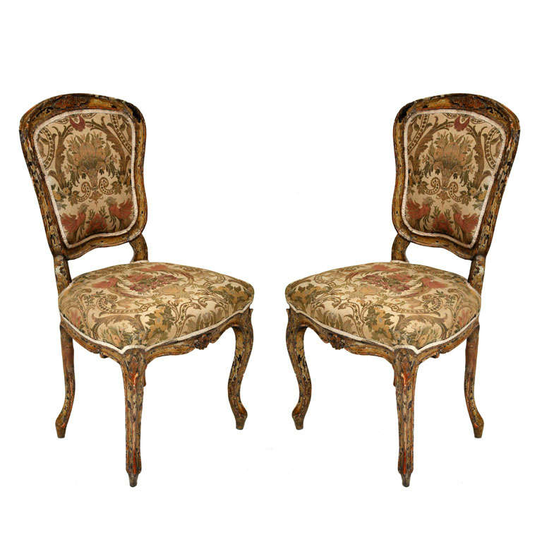 Pair of Rococo Painted Louis XV Style Boudoir Chairs, France, 1840 For Sale