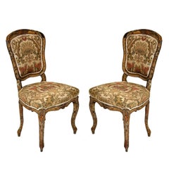 Pair of Rococo Painted Louis XV Style Boudoir Chairs, France, 1840