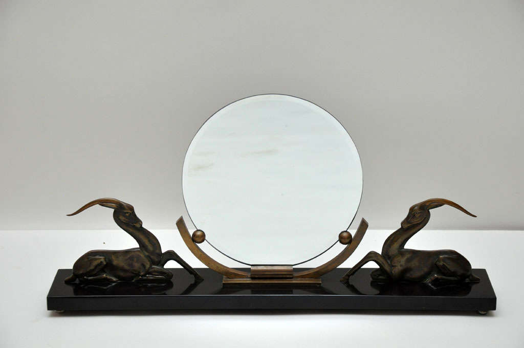 Hand-Carved Art Deco Bronze Gazelle Mirror in the manner of Rembrandt Bugatti, Paris, 1920 For Sale