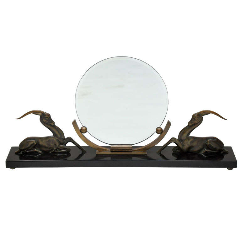 Art Deco Bronze Gazelle Mirror in the manner of Rembrandt Bugatti, Paris, 1920 For Sale