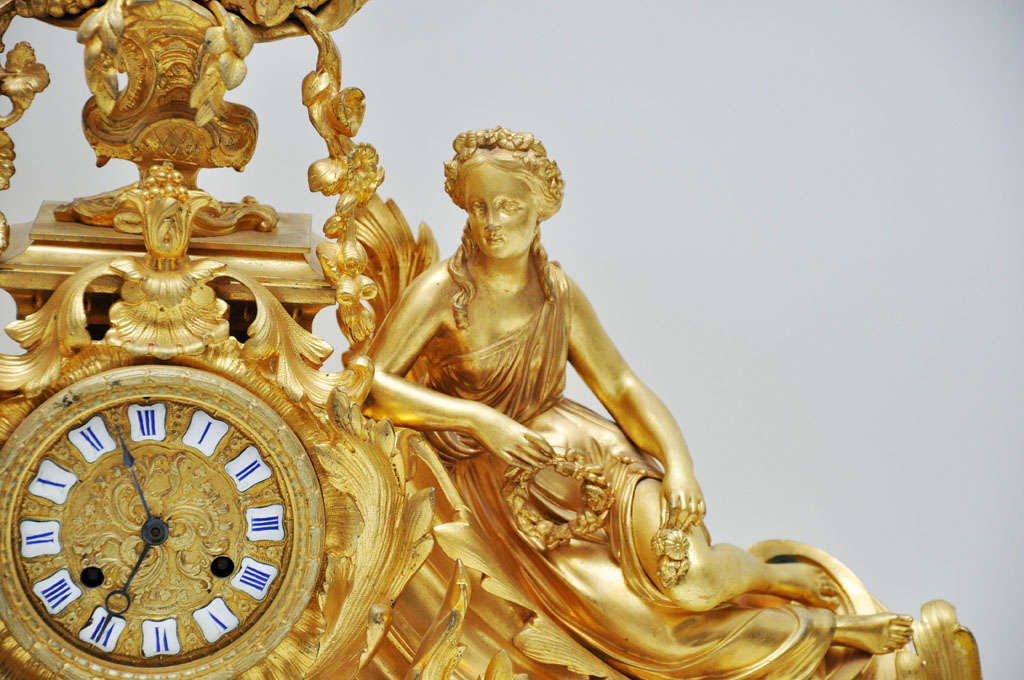 Neoclassical Napoleon III Henri Picard Gold Bronze Figural Mantel Clock, Paris, 1860 For Sale
