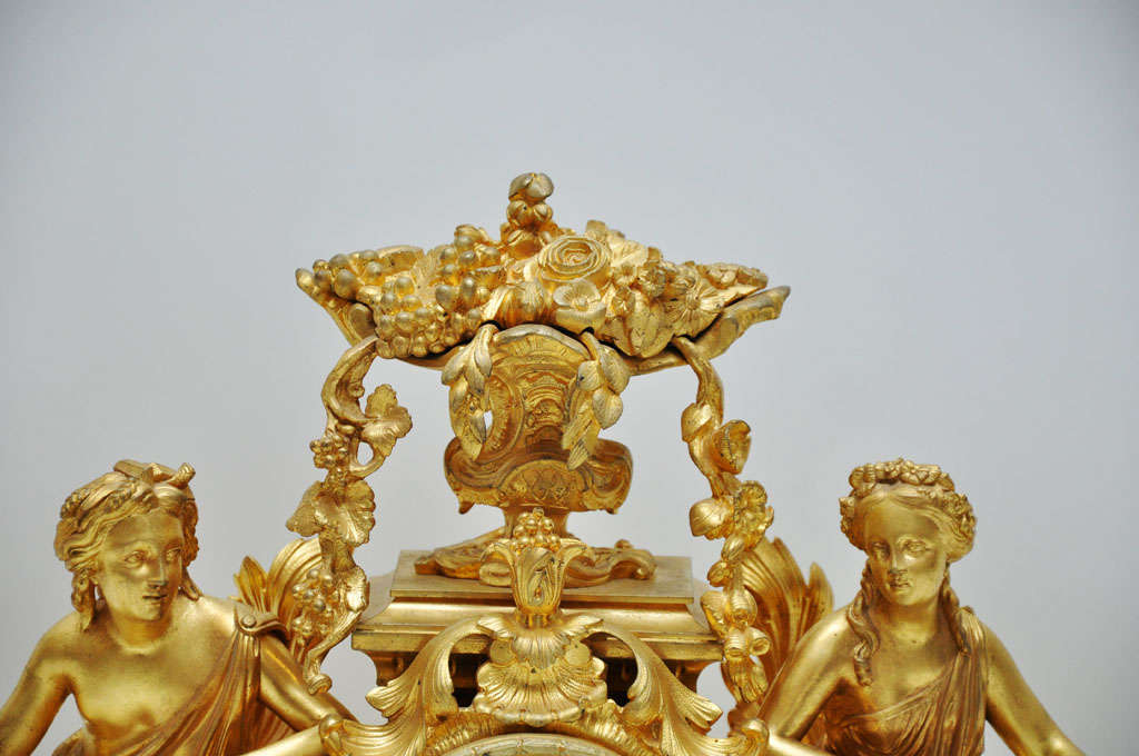 French Napoleon III Henri Picard Gold Bronze Figural Mantel Clock, Paris, 1860 For Sale