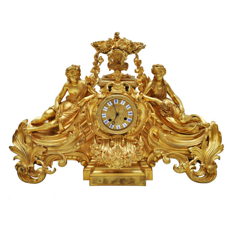 Napoleon III Henri Picard Gold Bronze Figural Mantel Clock, Paris, 1860 For Sale