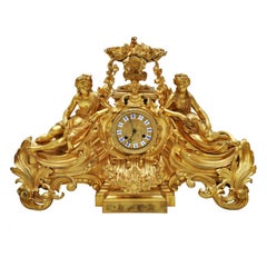 Napoleon III Henri Picard Gold Bronze Figural Mantel Clock, Paris, 1860