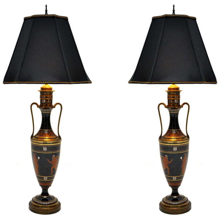 Pair of Greek Urn Table Lamps For Sale
