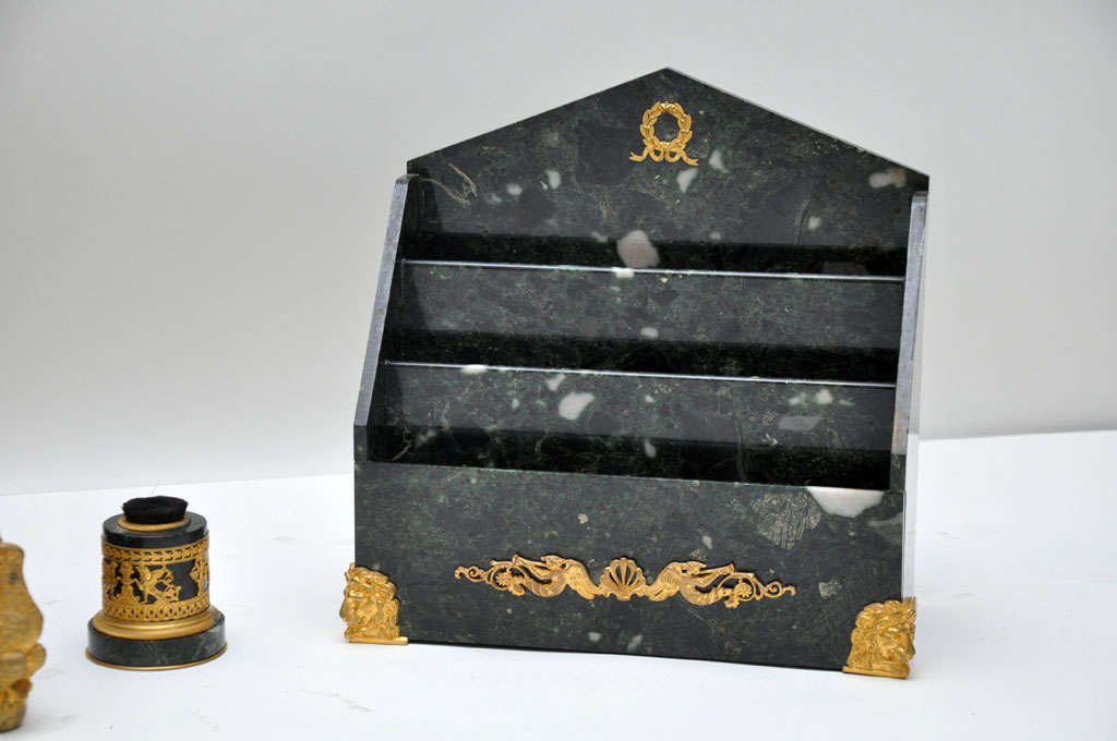 French Empire Marble and Gilded Bronze Desk Set In Excellent Condition In Chicago, IL