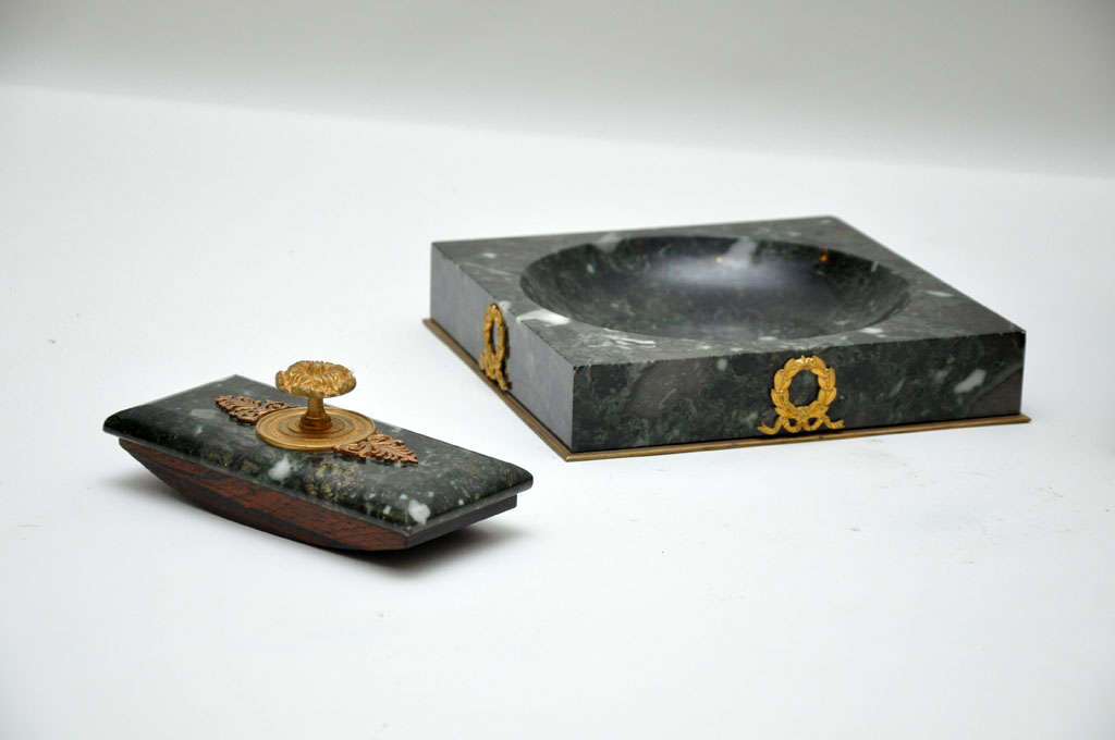 19th Century French Empire Marble and Gilded Bronze Desk Set